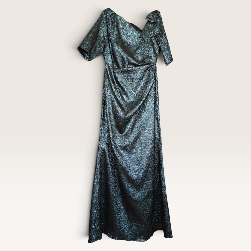 Rickie Freeman Teri Jon Metallic Evening Gown Blue Smoke Size 20/XXL NWT
